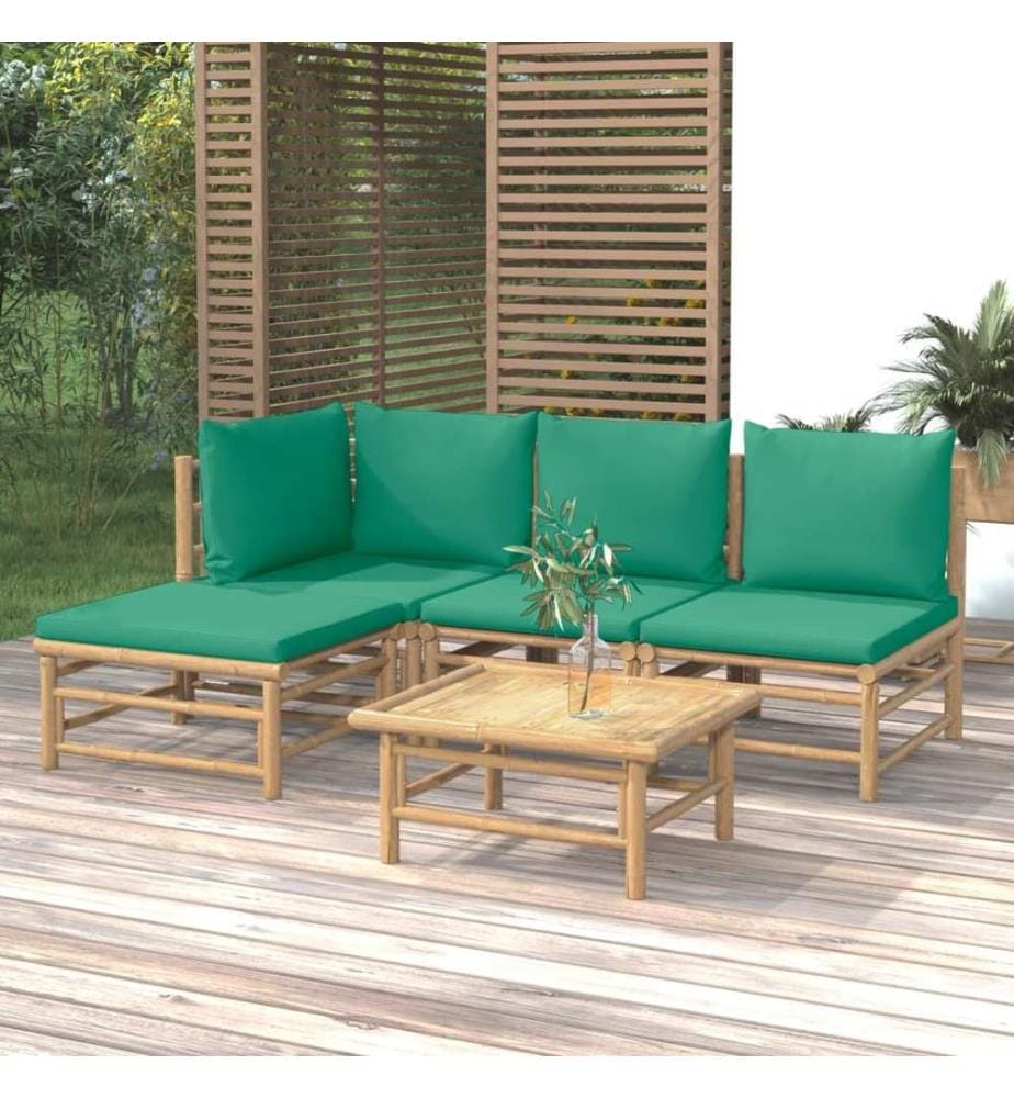5-tlg. Garten-Lounge-Set mit Grünen Kissen Bambus