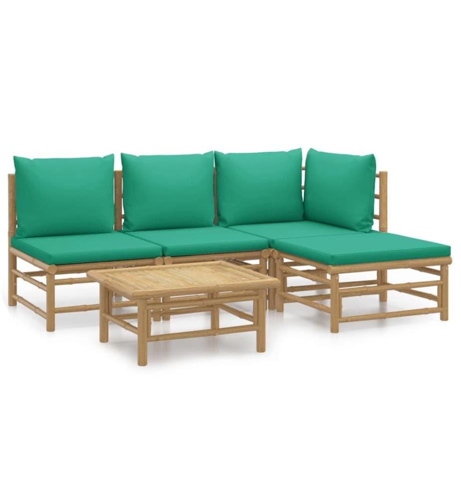 5-tlg. Garten-Lounge-Set mit Grünen Kissen Bambus