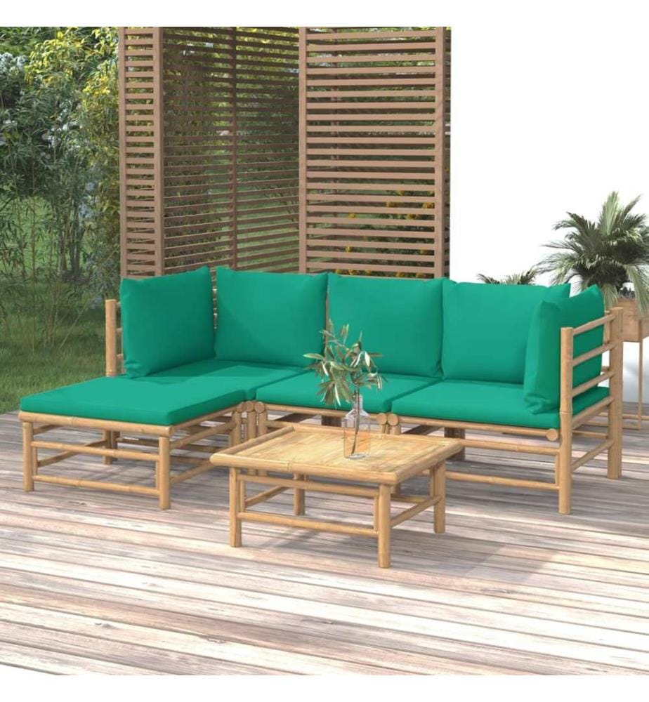 5-tlg. Garten-Lounge-Set mit Grünen Kissen Bambus