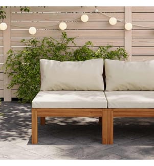 Modulares Mittelsofa mit Cremeweissen Kissen Akazienholz