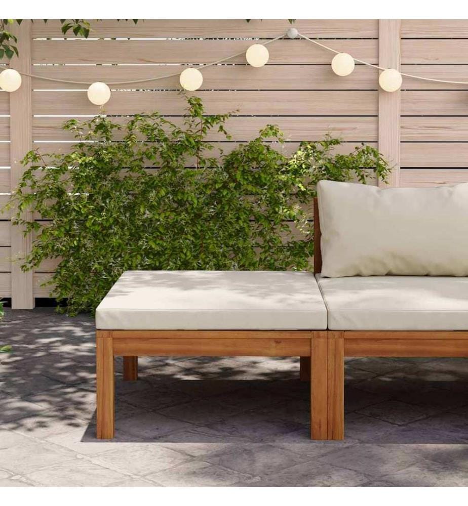 Repose-pied avec coussin blanc crème Bois d'acacia massif