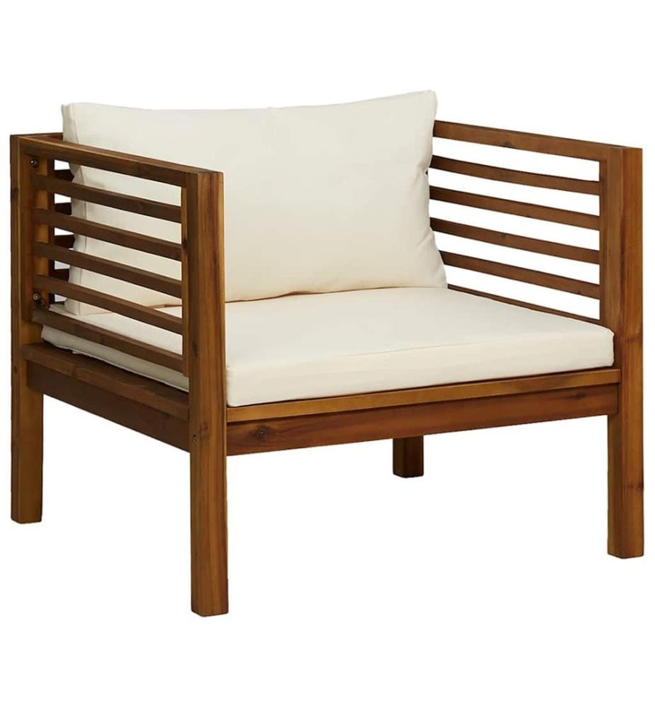Chaise de jardin avec coussins blanc crème Bois d'acacia massif
