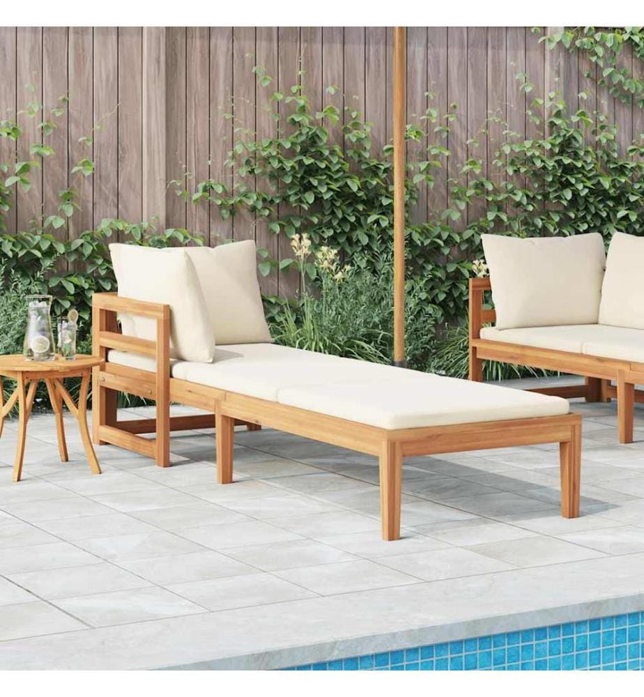 Chaise longue avec 1 accoudoir Blanc crème Bois d'acacia solide