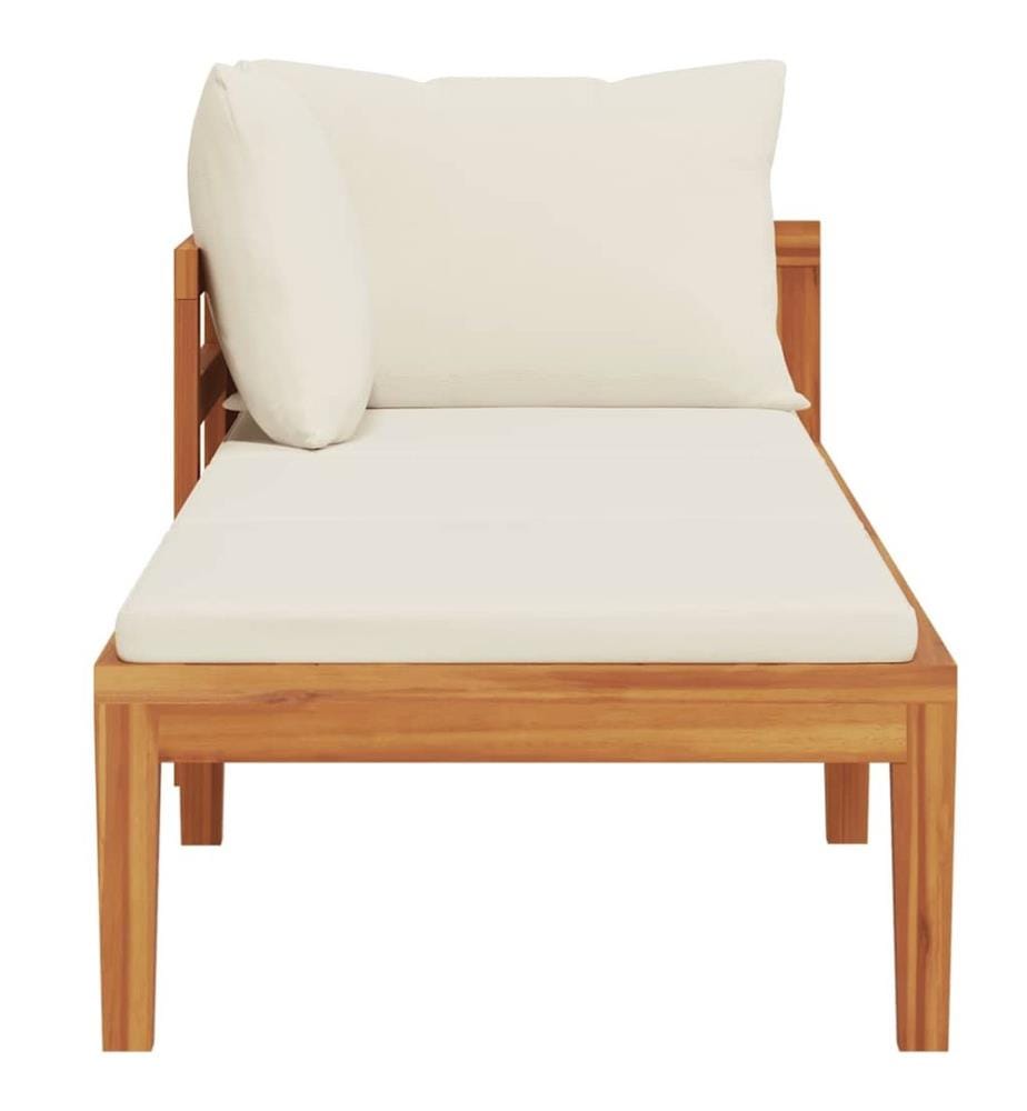 Chaise longue avec 1 accoudoir Blanc crème Bois d'acacia solide