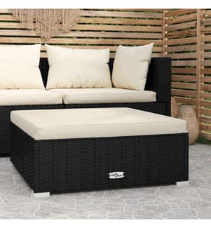 Garten-Fusshocker mit Kissen Schwarz 70x70x30 cm Poly Rattan