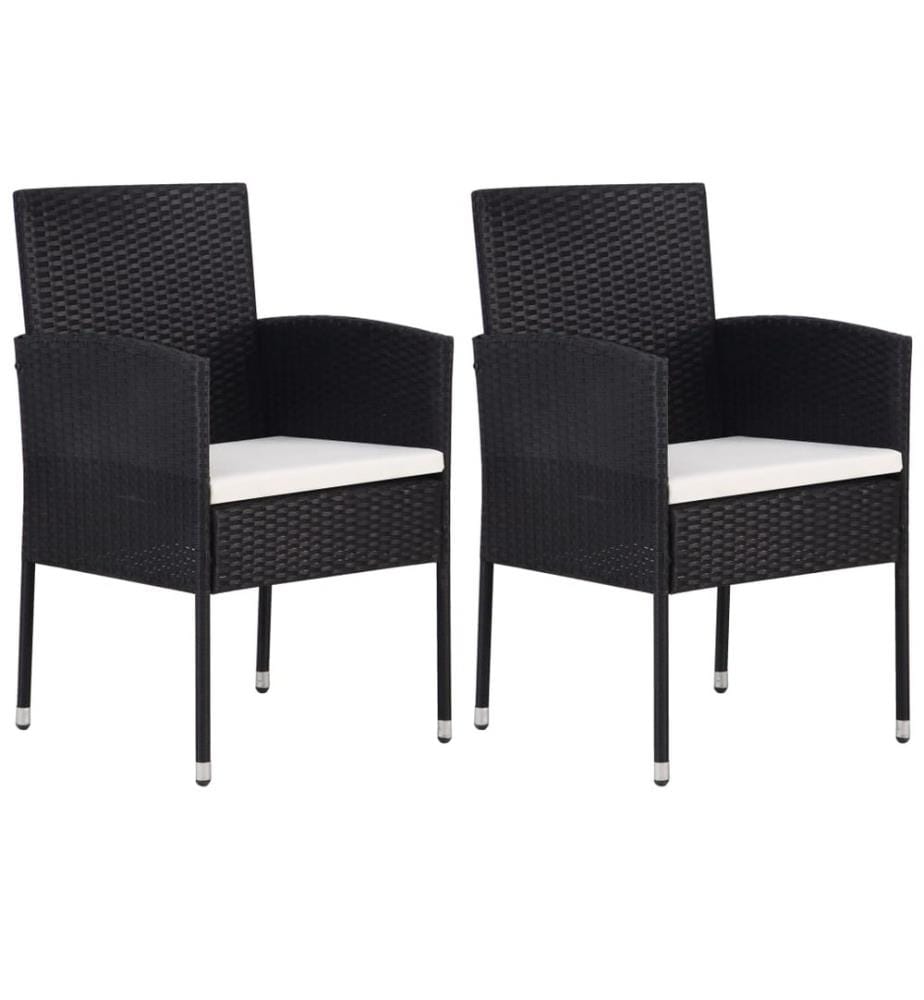 Gartenstühle mit Kissen in Cremeweiss 2 Stk. Schwarz Polyrattan