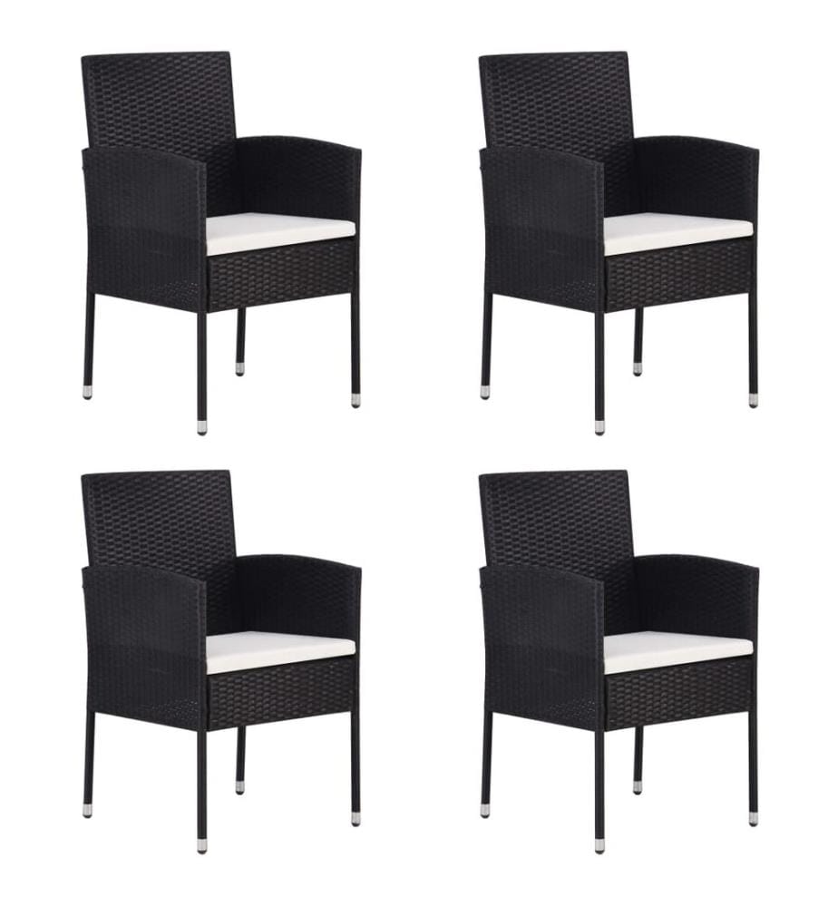 Gartenstühle mit Kissen in Cremeweiss 4 Stk. Schwarz Polyrattan