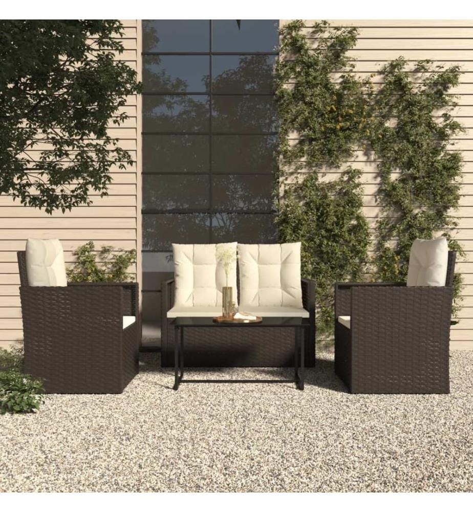 4-tlg. Garten-Lounge-Set mit Kissen Poly Rattan Schwarz