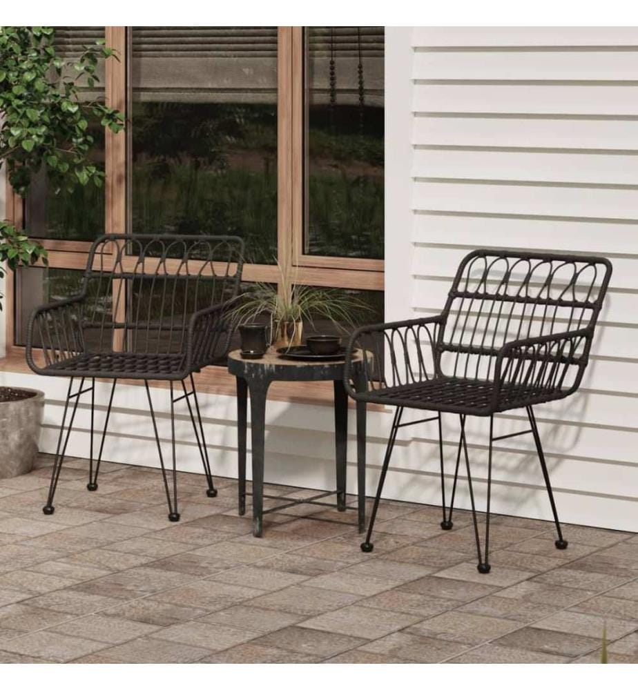Gartenstühle 2 Stk. mit Armlehnen Schwarz 56x64x80 cm PE-Rattan