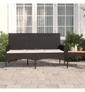 Gartenbank 3-Sitzer mit Kissen Schwarz Poly Rattan