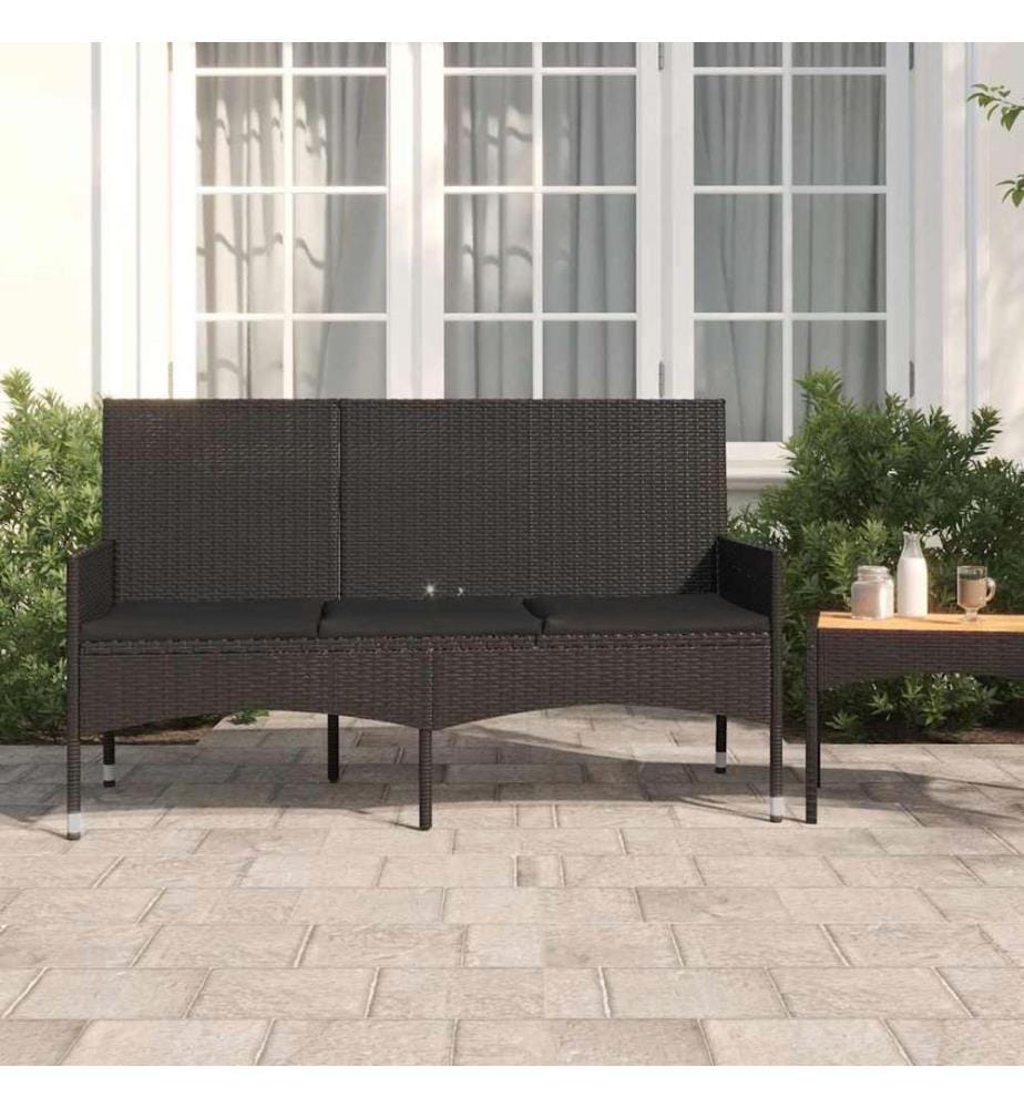 Gartenbank 3-Sitzer mit Kissen Schwarz Poly Rattan