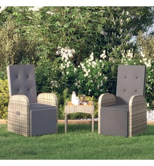 Garten-Liegestühle mit Kissen 2 Stk. Grau Poly Rattan