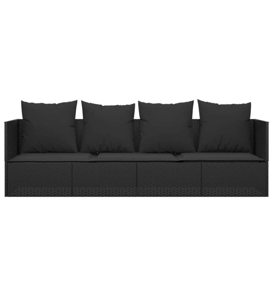 Outdoor-Loungebett mit Kissen Schwarz Poly Rattan