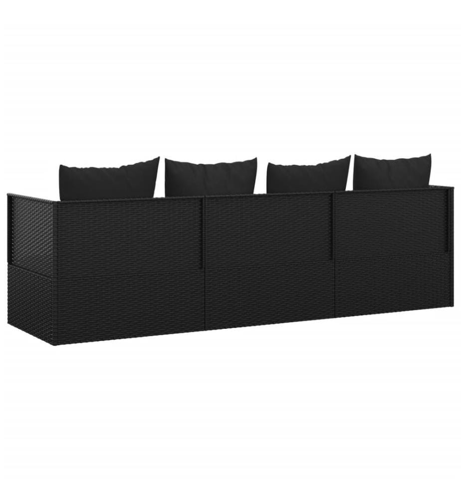 Outdoor-Loungebett mit Kissen Schwarz Poly Rattan