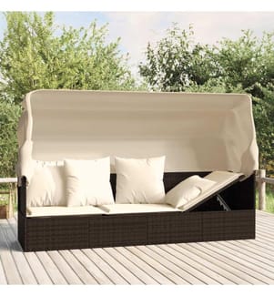 Outdoor-Loungebett mit Dach und Kissen Braun Poly Rattan