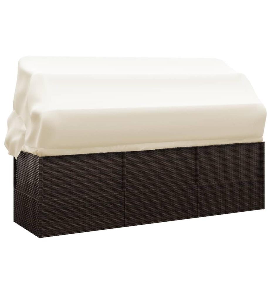 Outdoor-Loungebett mit Dach und Kissen Braun Poly Rattan