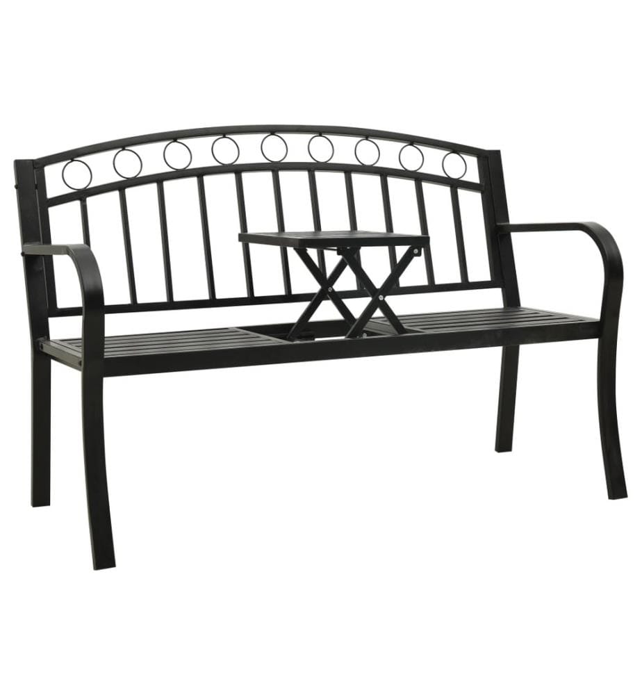 Gartenbank mit Tisch Schwarz 120 cm Stahl