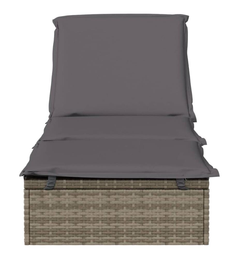 Sonnenliege 1 Stk. mit Auflage Grau 201x55x62 cm Poly Rattan
