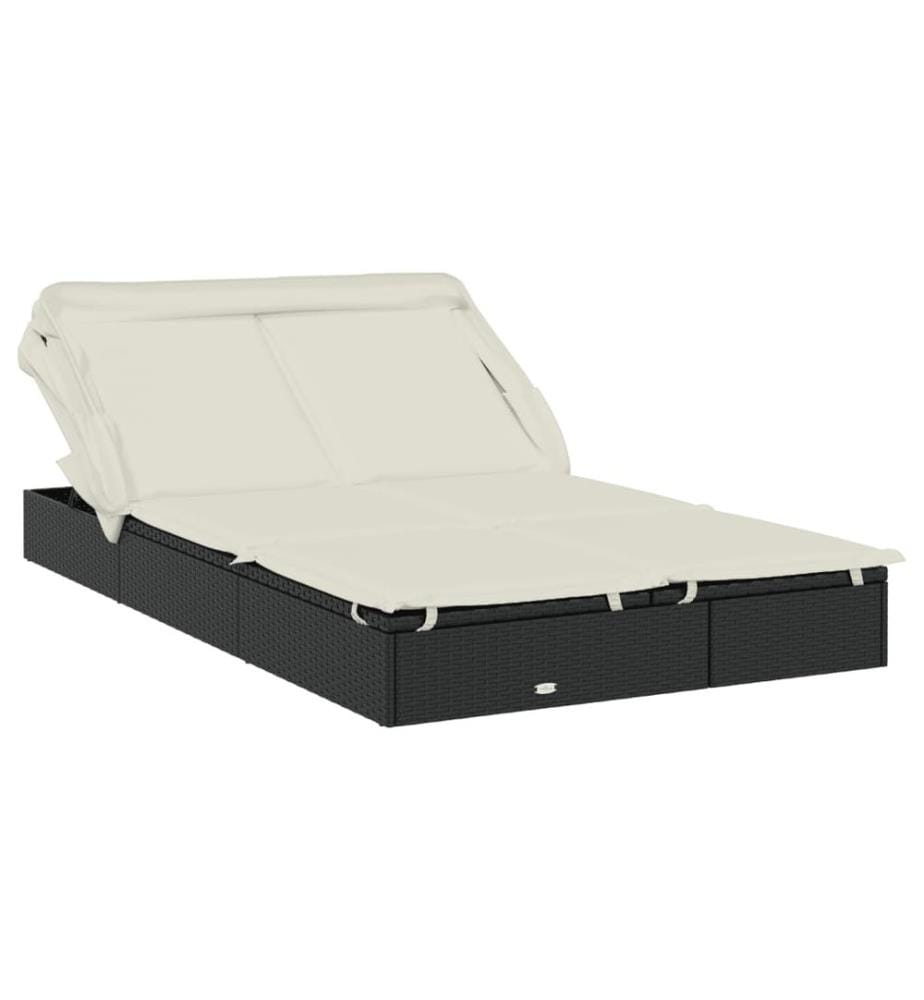 2-Personen-Sonnenliege mit Dach Schwarz 213x118x97 Poly Rattan
