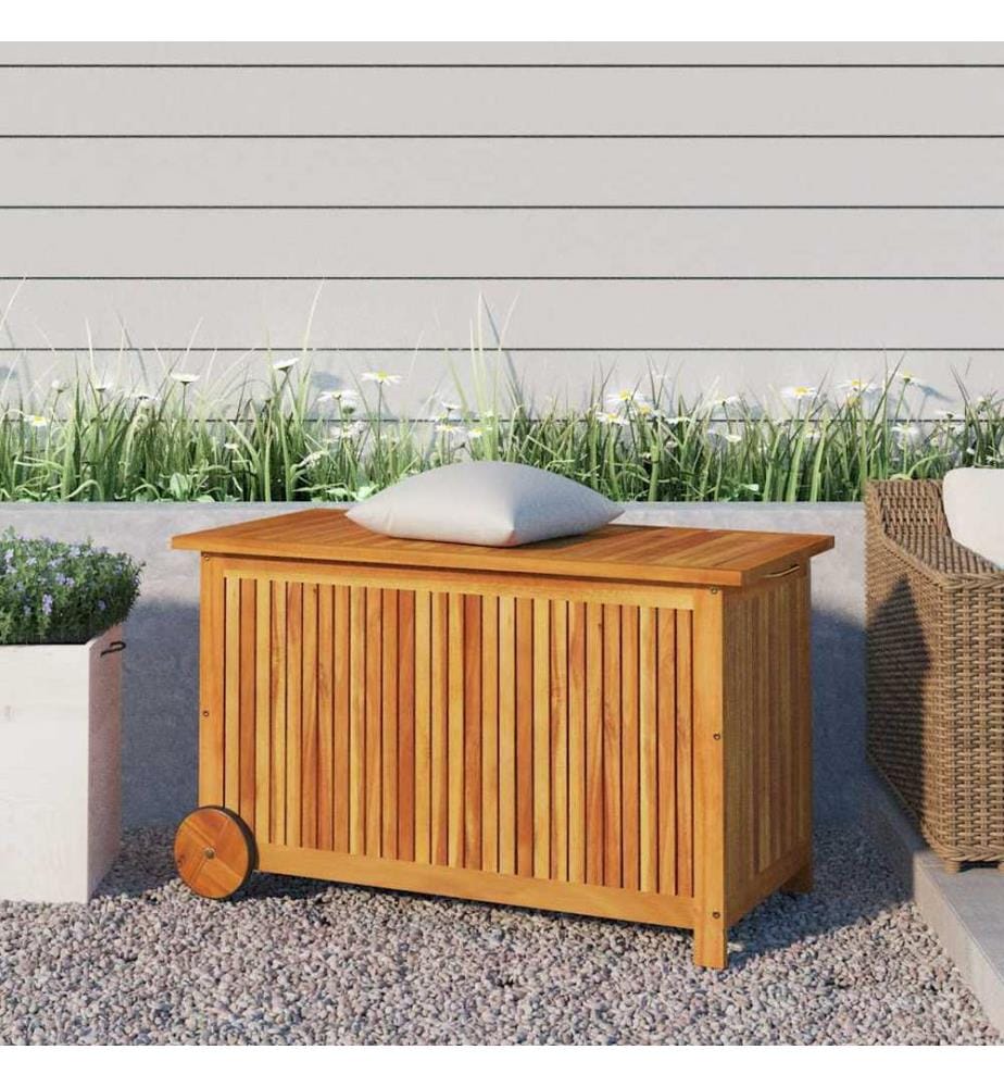 Gartentruhe mit Rollen 90x50x58 cm Massivholz Akazie