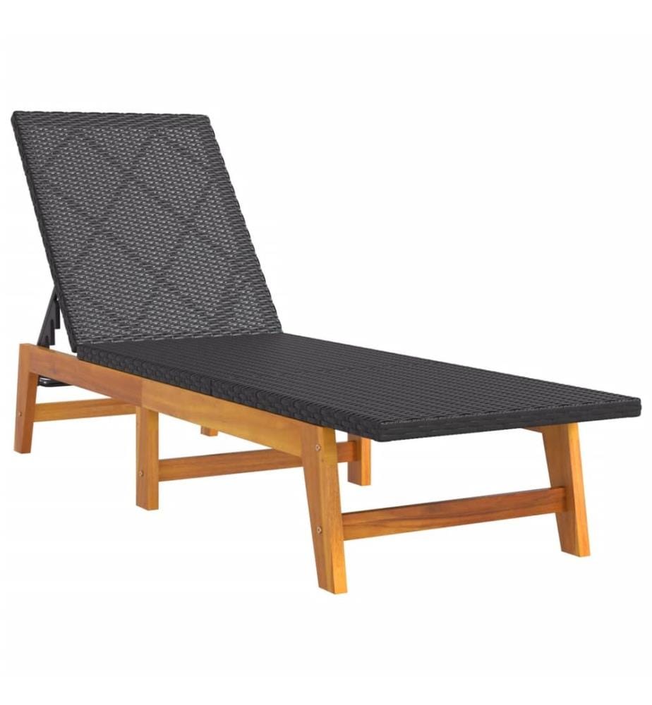 Sonnenliegen 2 Stk. Schwarz Braun Poly Rattan Massivholz Akazie