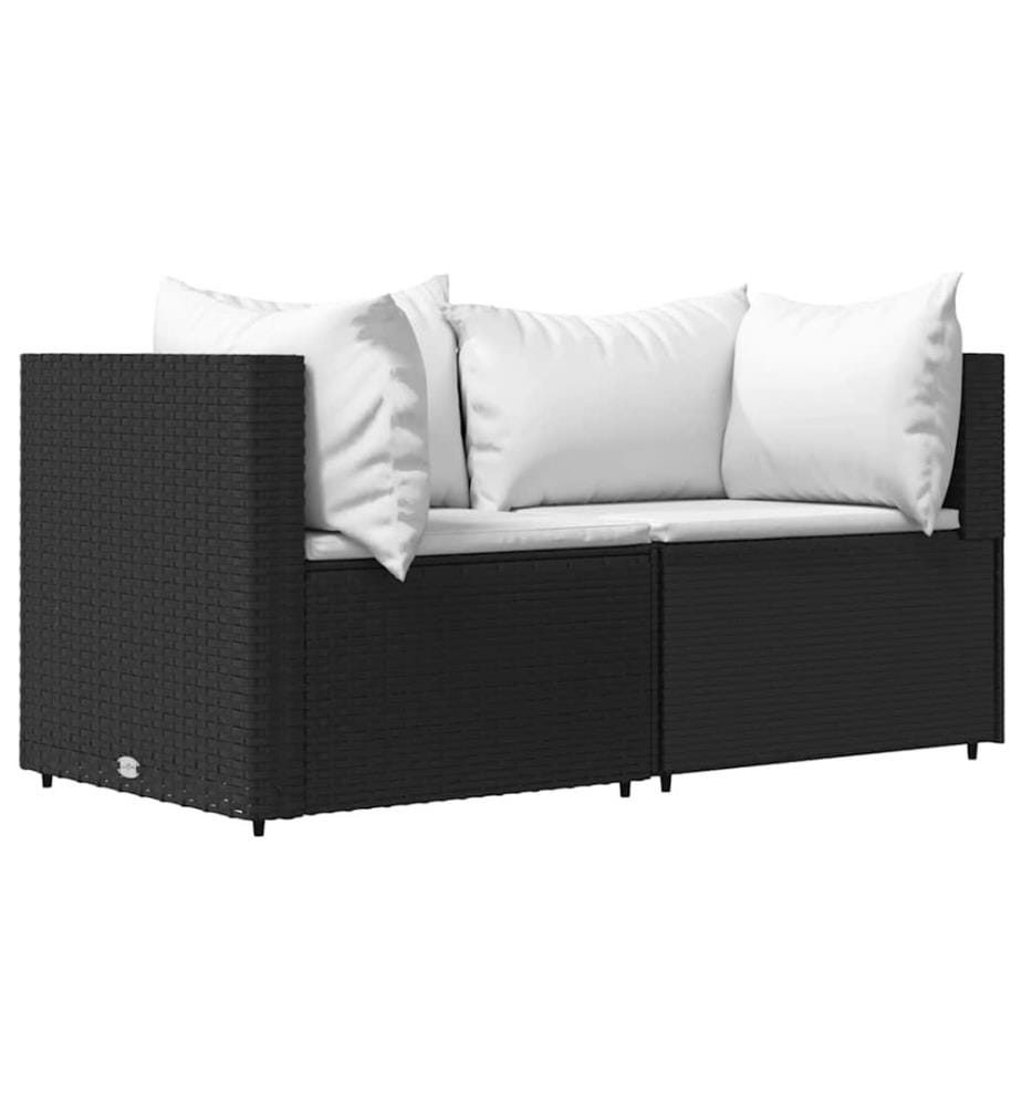 3-tlg. Garten-Lounge-Set mit Kissen Schwarz Poly Rattan