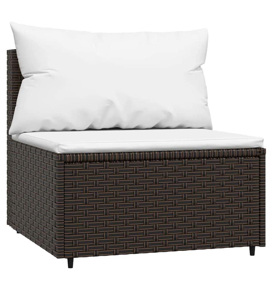 Garten-Mittelsofa mit Kissen Braun Poly Rattan