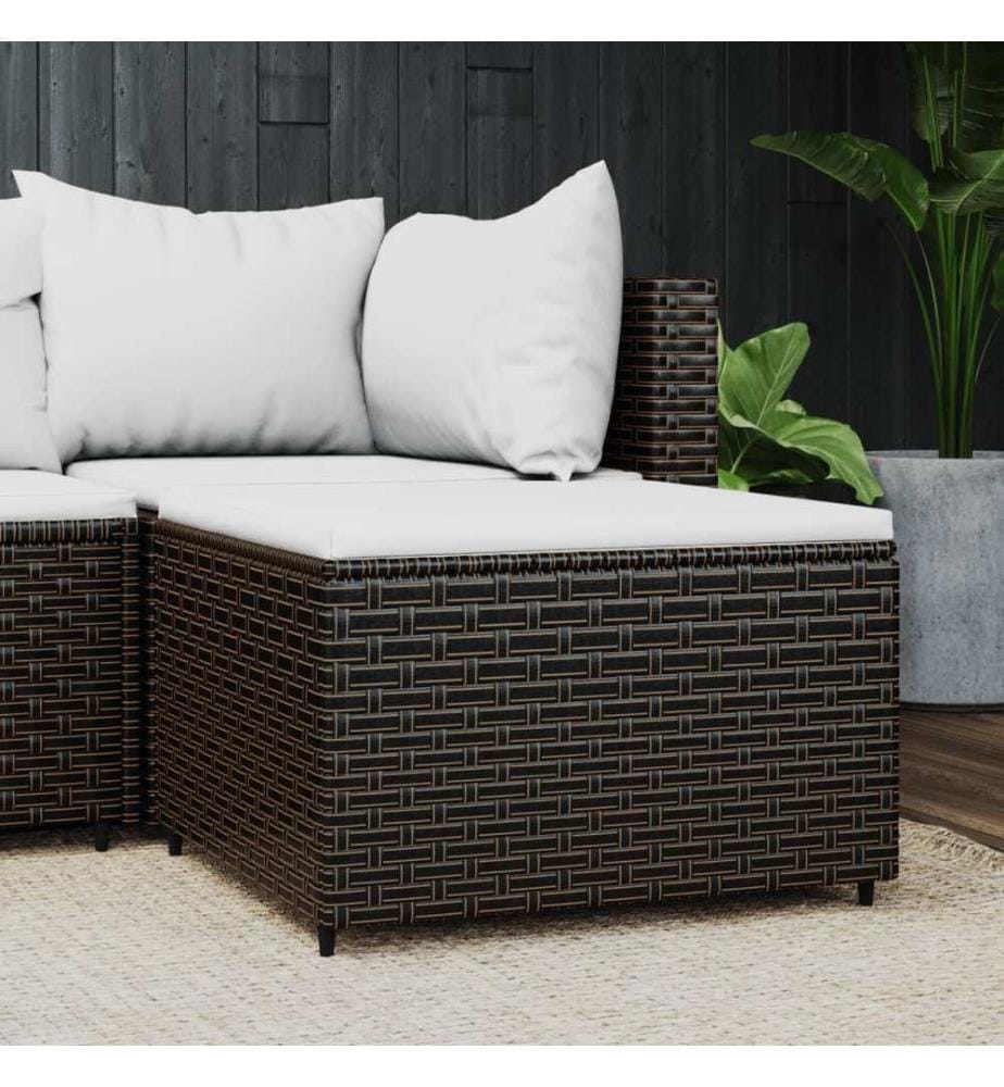 Gartenhocker mit Kissen Braun Poly Rattan