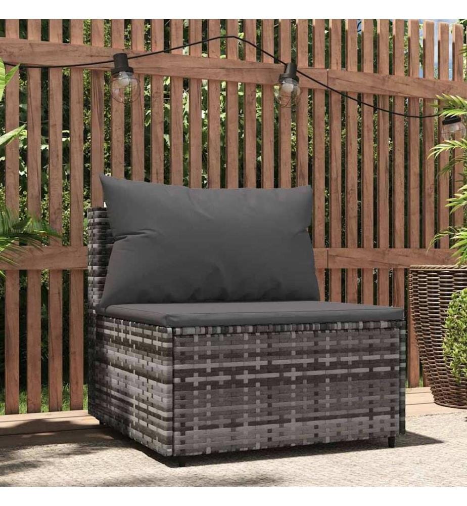 Garten-Mittelsofa mit Kissen Grau Poly Rattan