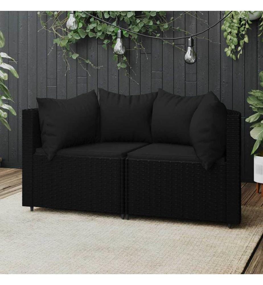 Garten-Ecksofas mit Kissen 2 Stk. Schwarz Poly Rattan