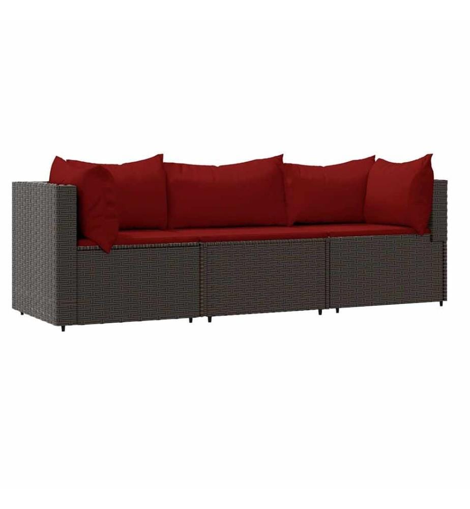 3-tlg. Garten-Lounge-Set mit Kissen Braun Poly Rattan
