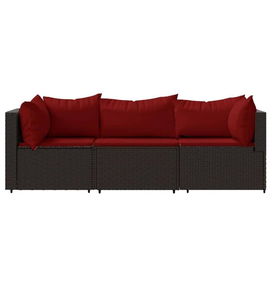 3-tlg. Garten-Lounge-Set mit Kissen Braun Poly Rattan