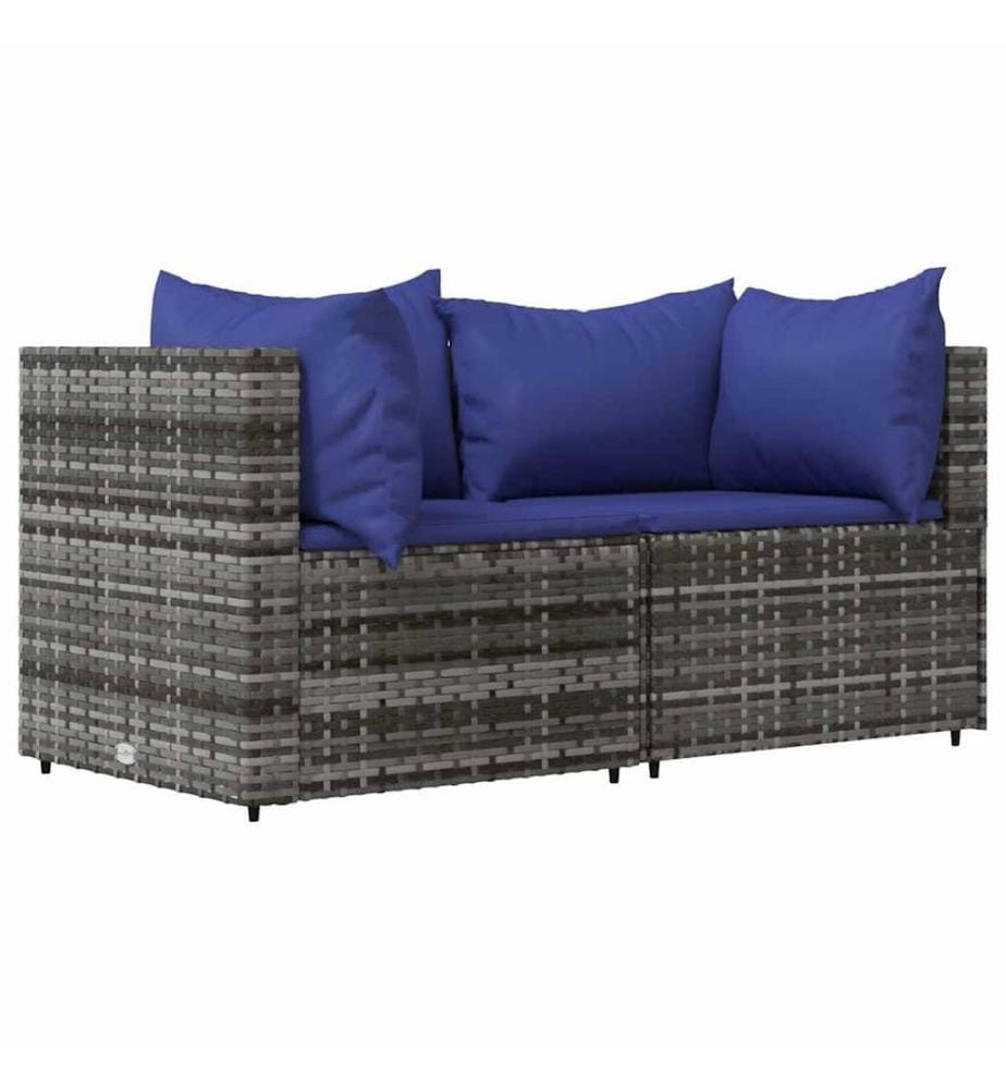 3-tlg. Garten-Lounge-Set mit Kissen Grau Poly Rattan