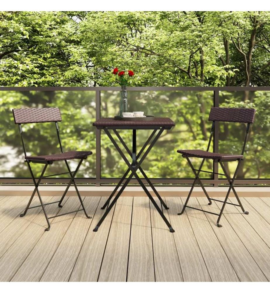 Bistrostühle 2 Stk. Klappbar Braun Poly Rattan und Stahl