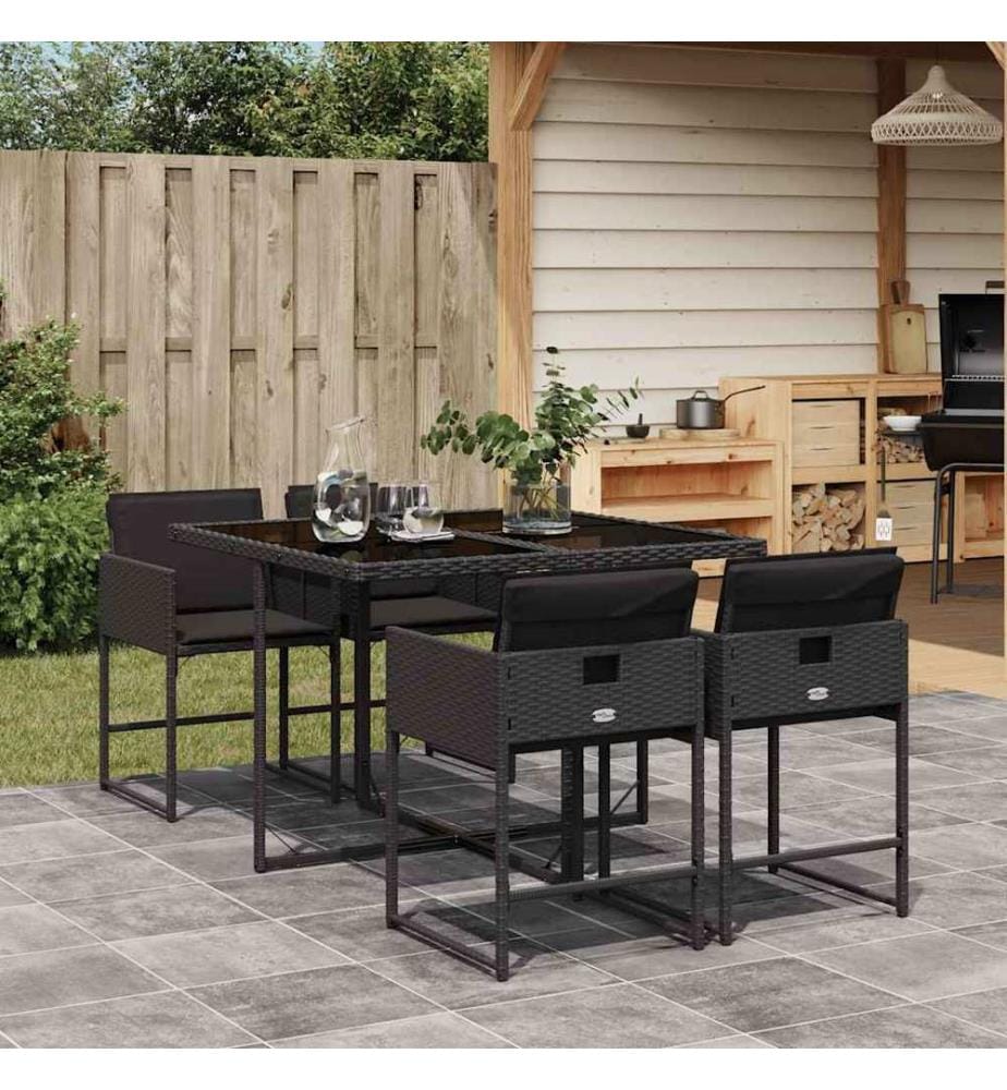 5-tlg. Garten-Essgruppe mit Kissen Schwarz Poly Rattan