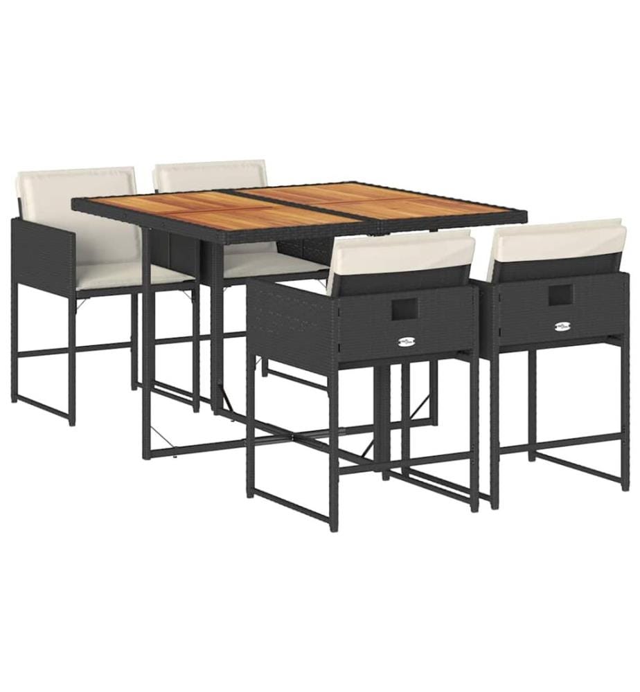 5-tlg. Garten-Essgruppe mit Kissen Schwarz Poly Rattan