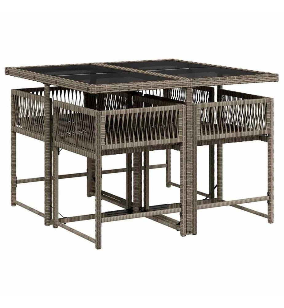 5-tlg. Garten-Essgruppe mit Kissen Grau Poly Rattan