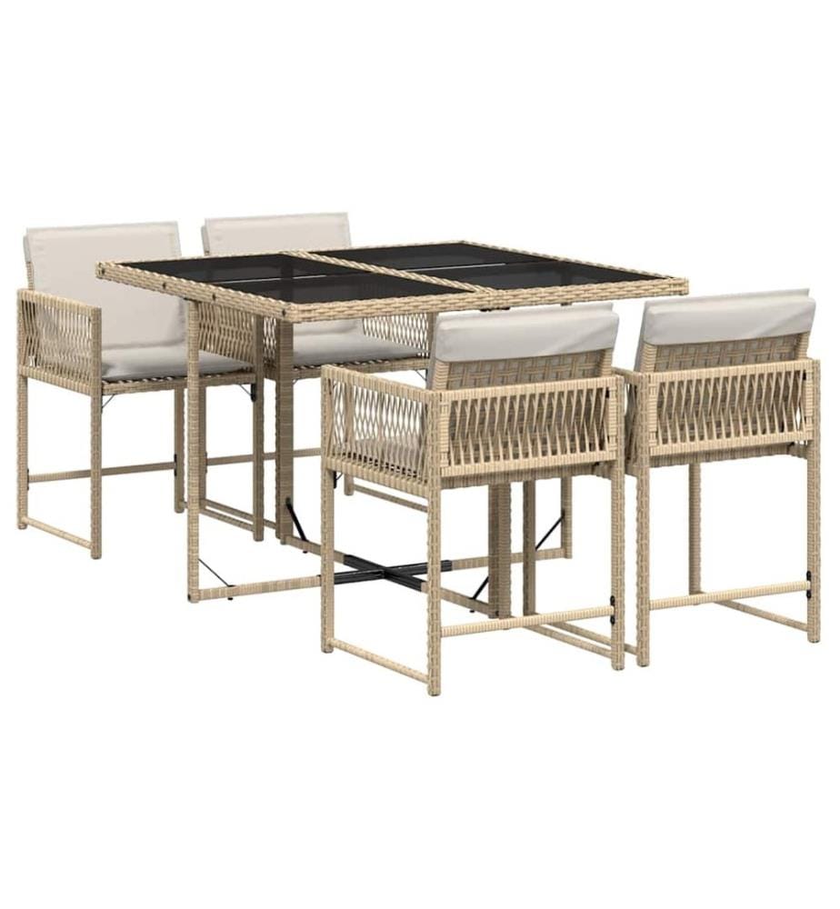 5-tlg. Garten-Essgruppe mit Kissen Beige Poly Rattan