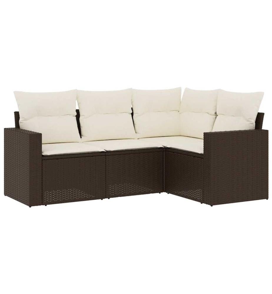 4-tlg. Garten-Sofagarnitur mit Kissen Braun Poly Rattan