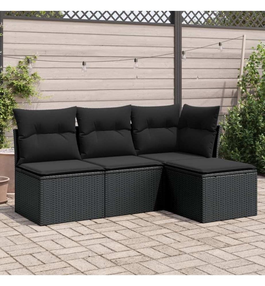 4-tlg. Garten-Sofagarnitur mit Kissen Schwarz Poly Rattan