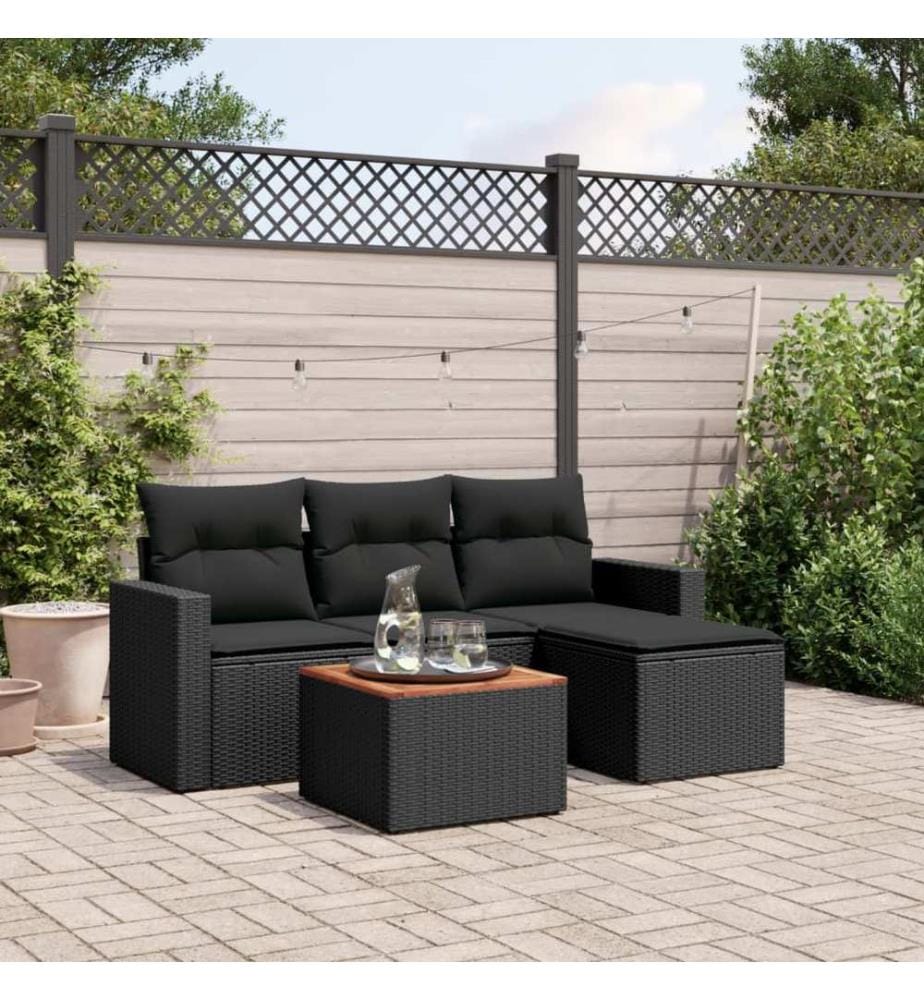 5-tlg. Garten-Sofagarnitur mit Kissen Schwarz Poly Rattan