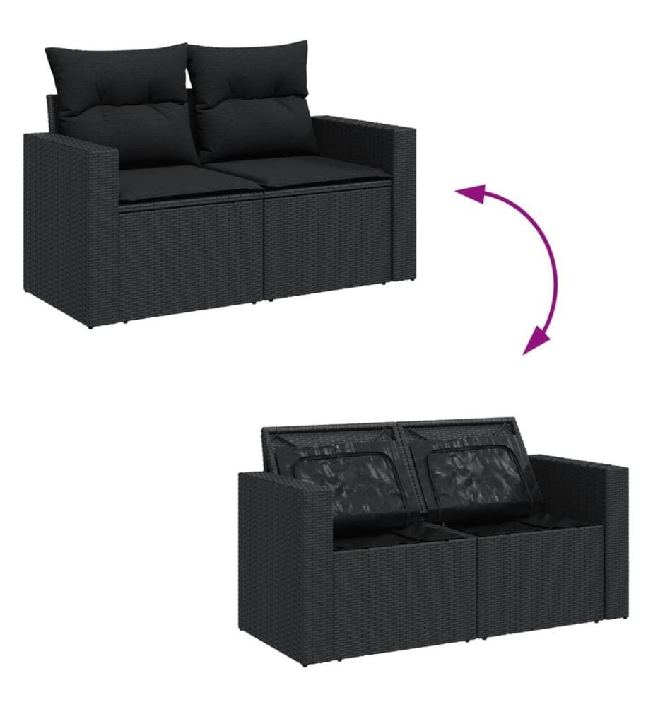 5-tlg. Garten-Sofagarnitur mit Kissen Schwarz Poly Rattan