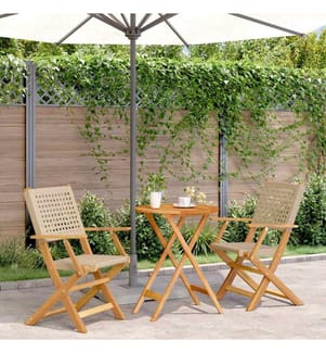 3-tlg. Bistro-Set Beige Poly Rattan und Massivholz