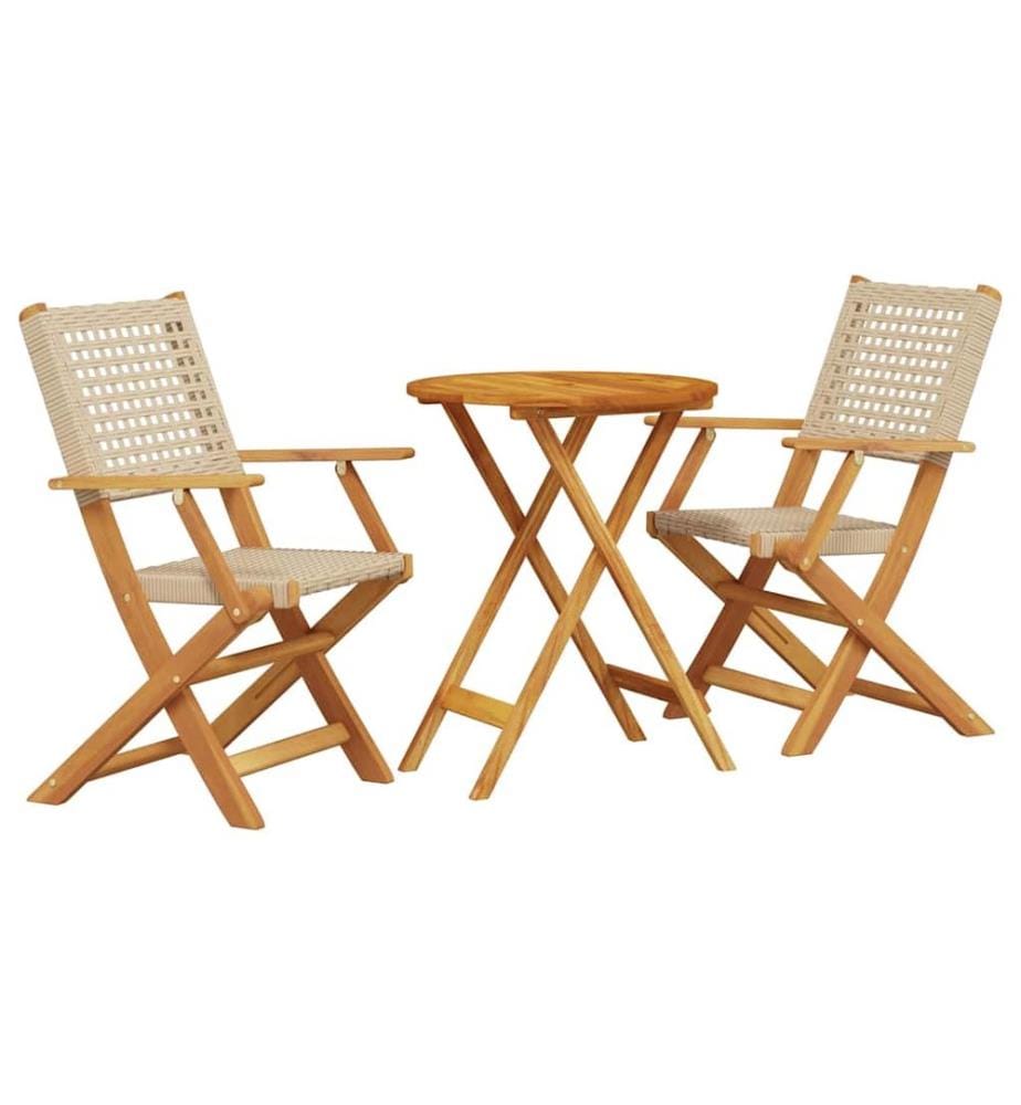 3-tlg. Bistro-Set Beige Poly Rattan und Massivholz