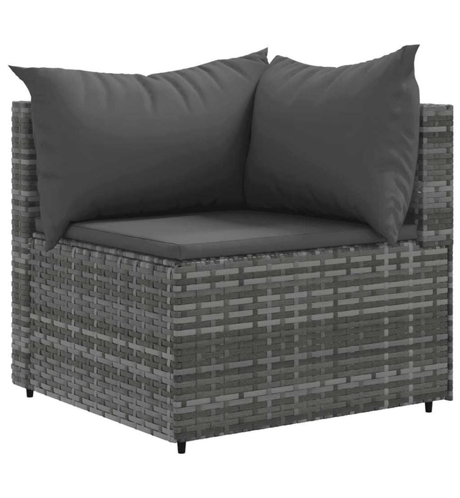 5-tlg. Garten-Lounge-Set mit Kissen Grau Poly Rattan