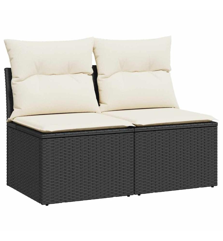 2-tlg. Garten-Sofagarnitur mit Kissen Schwarz Poly Rattan