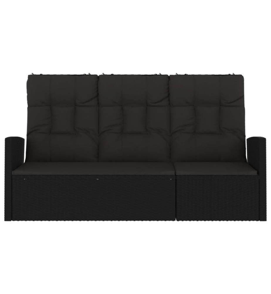 Gartenbank mit Liegefunktion & Kissen Schwarz 173cm Poly Rattan