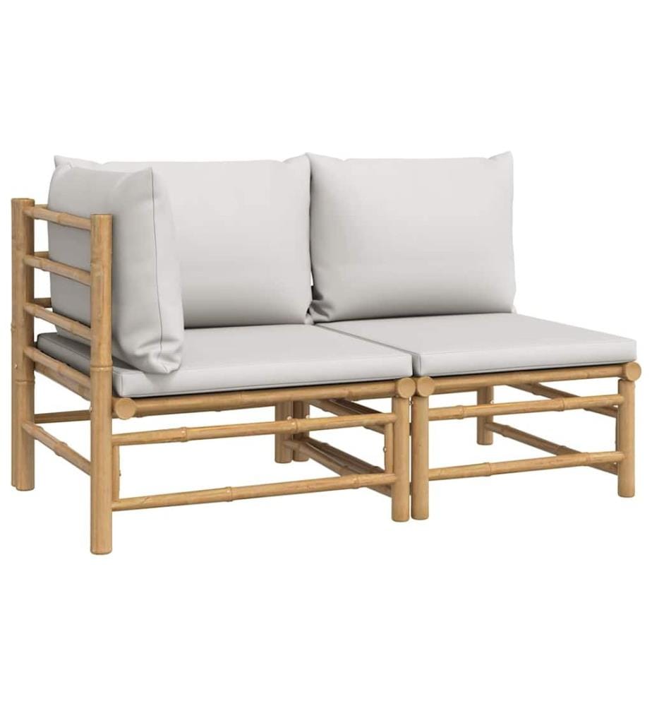 2-tlg. Garten-Lounge-Set Hellgraue Kissen Bambus