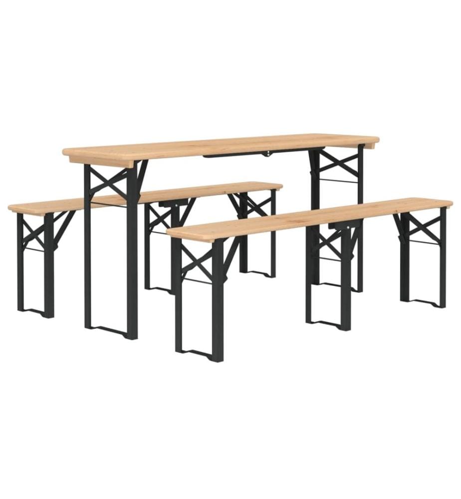 3-tlg. Biertisch-Set Klappbar Massivholz Tanne