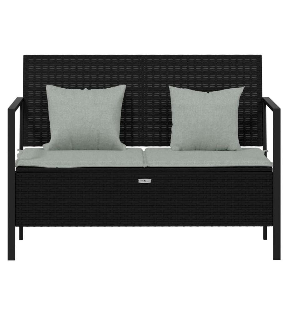 Gartenbank 2-Sitzer mit Kissen Schwarz Poly Rattan
